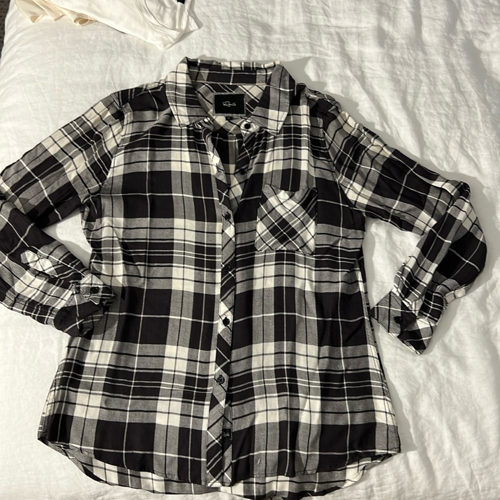 Rails Hunter Button Down Black And White Plaid Top - image 1